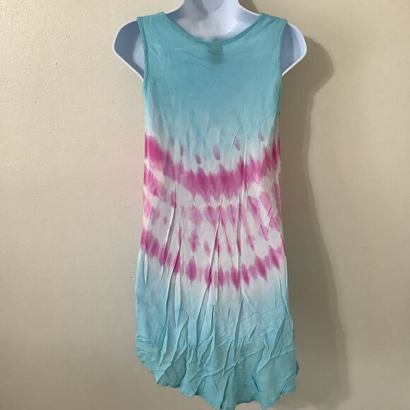 Vintage Blue Tie Dye Fairy Hippie Boho Embroidered Festive Mini Dress Large - Picture 4 of 9